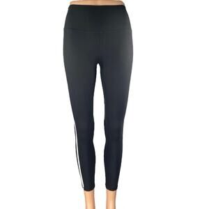 First Division Black White Side Stripe Ribbed Knit Mid Rise Leggings Pants Sz XS